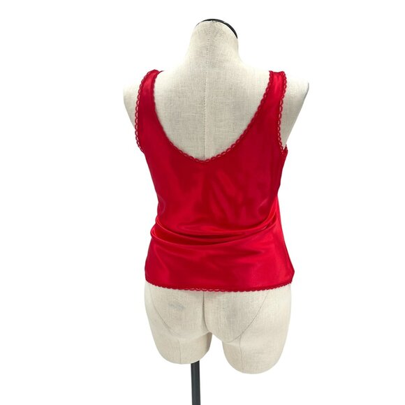 Vintage 80s 90s Crimson Red Lace Detail Cami Slip Top Large Camisole Top - Picture 4 of 8